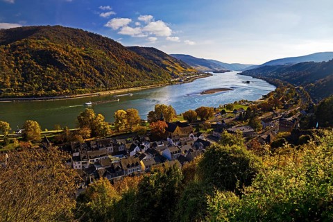 View of Bacharach on the Rhine in autumn, UNESCO World Heritage Upper Middle Rhine Valley,