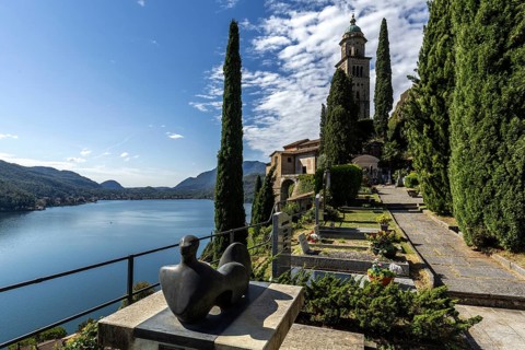 Cemetery, Monumental cemetery, Morcote, Lake Lugano, Lago di Lugano, Canton Ticino, Switzerland,