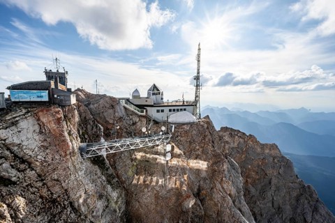 Mountain station of the Tiroler Zugspitzbahn, at the summit of the Zugspitze, Wetterstein range,