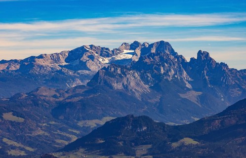 View from Schwarzer Berg to the Dachstein massif, Golling, Osterhorn group, Salzkammergut, Salzburg