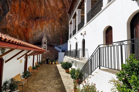 Greek Orthodox Monastery of Elona, Moni Elonis on the cliffs, Parnon Mountains, Arcadia,