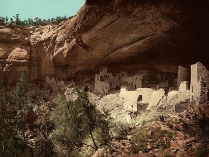 Cliff Palace, Mesa Verde, Colorado, United States of America, USA, digitally restored reproduction