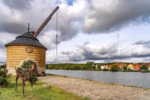 Alter Kranen am Main in Marktbreit, Lower Franconia, Bavaria, Germany, Europe