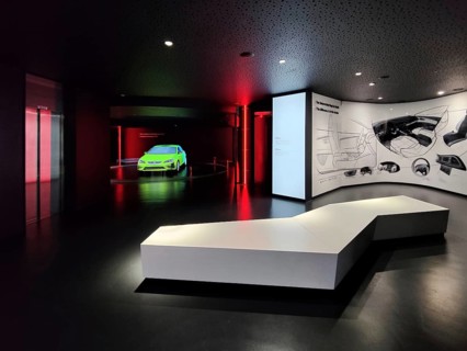 Interior view of the Seat Pavilion, Autostadt, Volkswagen AG, Wolfsburg, Lower Saxony, Germany,