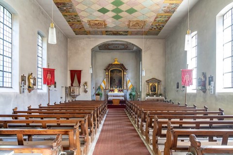 Interior of the Catholic Church of the Sacred Heart of Jesus in Tüchersfeld in Franconian