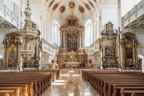 Interior of St Peter's Basilica in Dillingen an der Donau, Bavaria, Germany, Europe