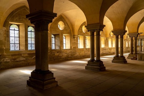 Lay refectory interior, Maulbronn Monastery, Maulbronn, Baden-Württemberg, Germany, Europe