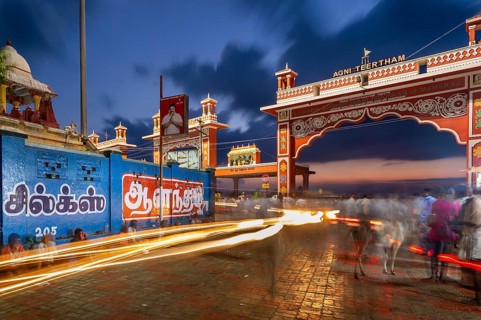 Long exposure, Ghat Agni Theertham, Rameswaram, Pamban Island, Tamil Nadu, India, Asia