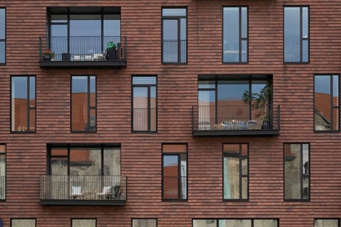 Contemporary architecture, Krøyers Square residential complex, inspired by historic warehouses,