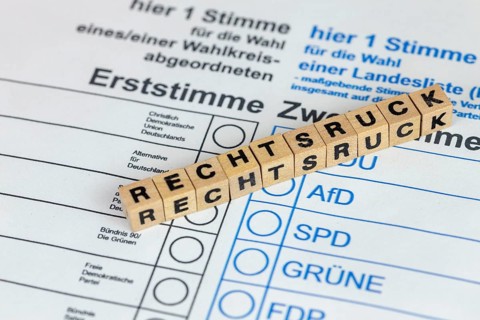 Symbolic image of the shift to the right in Germany: Symbolic ballot paper with letter cubes
