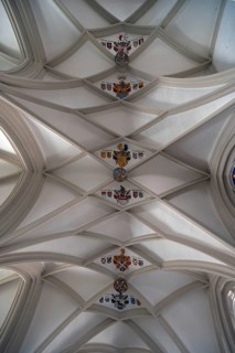 Vault with coat of arms in the late Gothic mortuary, burial place of the cathedral canons,