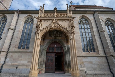 Entrance portal of the Heilig-Kreuz-Münster, 15th century, Rottweil, Baden-Württemberg, Germany,