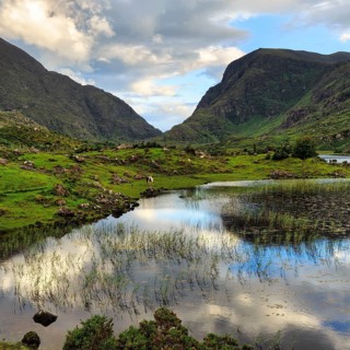 Lakeshore at dusk, Gap of Dunloe mountain pass, Killarney, Ring of Kerry scenic road, Iveragh