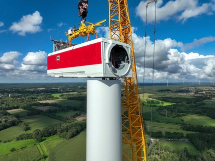 Dorsten, North Rhine-Westphalia, Germany, construction of a wind turbine, the first wind turbine of