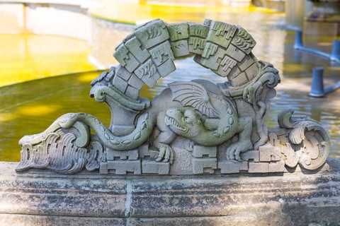 Dragon figure at the cascade in the castle park of Seehof Castle, Memmelsdorf near Bamberg,