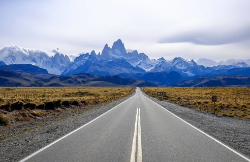 El Chaltén, Patagonia, Argentina, A country road with little traffic heading towards El Chaltén and