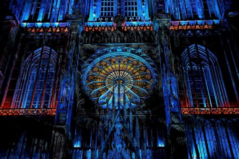 Illumination of the Cathédrale Notre Dame de Strasbourg, Strasbourg Cathedral, detail, Unesco World