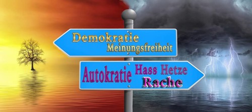 Symbolic image, democracy versus autocracy, US democracy in danger, EU and Germany under political