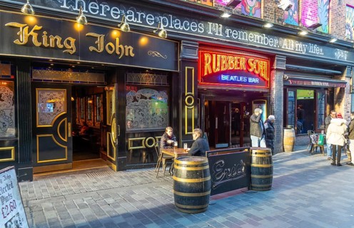King John pub, Rubber Soul Beatles bar, Mathew Street, Liverpool, Merseyside, England, UK