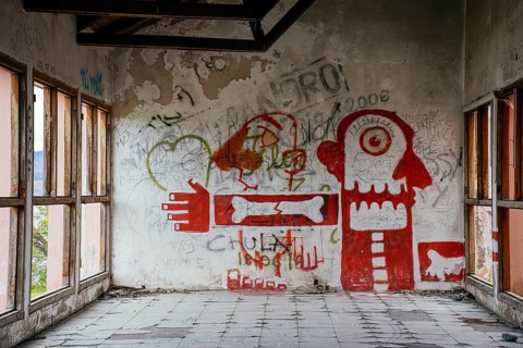 Abandoned hotel, Lago Yehuin, Río Grande, Tierra del Fuego Province, Argentina, South America