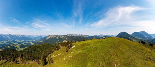 Drone shot, At the summit of the Taborberg with a view of the Lammertal and Tennengebirge