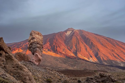 Panorama at sunrise on the Roque Chinchado, also known as the Stone Tree or Finger of God, landmark