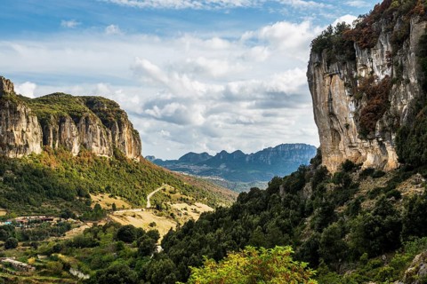 Picturesque village and steep mountains, Ulassai, Province of Ogliastra, Sardinia, Italy, Europe