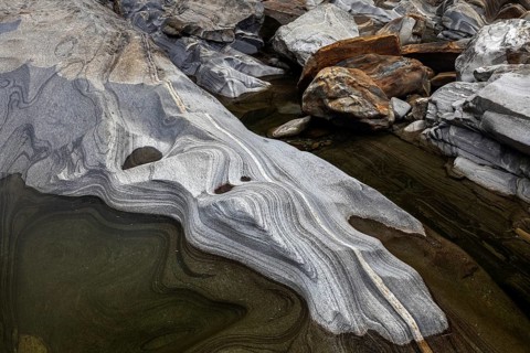Rocks, rock structures, Verzasca River, near Lavertezzo, Verzasca Valley, Valle Verzasca, Canton