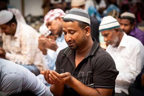Muslims perform the Friday prayers at a Mosque in the holy month of Ramadan, on 21 March 2025 in