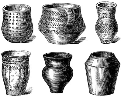 Clay vessels used as grave goods in the English barrows, clay pots in various shapes with