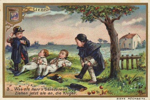 Picture series Children as fruit thieves, what the gendarmes wore, they now wear, the clever ones,