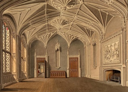 The Hall of Blithfield, country house in Staffordshire, England, digitally restored reproduction of