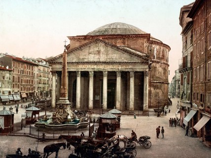 Pantheon Fountain on the Piazza della Rotonda, Rome, Italy, 1890, Historical, digitally restored