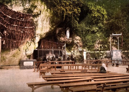 The Grotto of Massabielle, the destination of the Lourdes pilgrims, Apparition Grotto, Grotto of