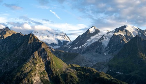 Mountain landscape at sunset, summit Grand Combin de Grafeneire, Fionnay, Valais Alps, Valais,