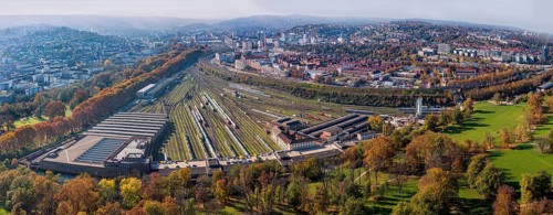 Track apron at the main railway station, Europaviertel Stuttgart. After completion of the Stuttgart