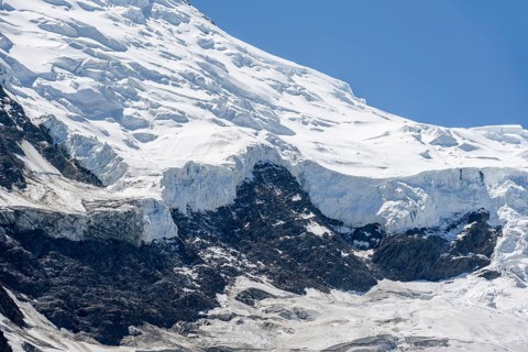 High alpine mountain landscape at Pointe Bravais, glacier edge, glacier tongue, Glacier de