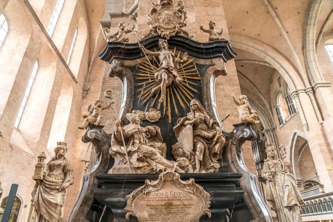 Tomb in the interior of St Peter's Cathedral, UNESCO World Heritage Site in Trier,
