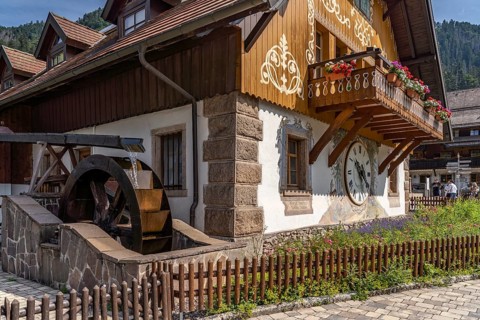 Traditional Black Forest house with mill at Hofgut Sternen near Breitnau, Black Forest,