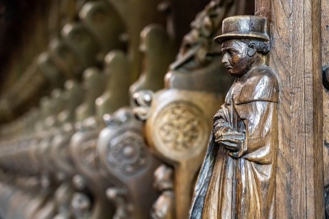 Wood carving on the choir of the monastery church, Maulbronn Monastery, Maulbronn,