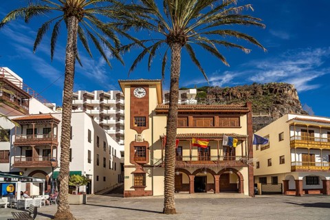 The Ayuntamiento town hall on Plaza de las Américas square in the island's capital San Sebastian de