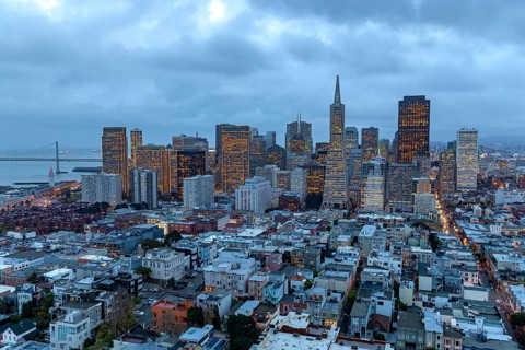 The San Francisco skyline at dusk, California, United States of America, USA, North America