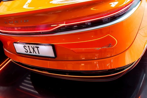 Düsseldorf Airport. Presentation by car hire company SIXT of the Chinese electric vehicle Lucid Air