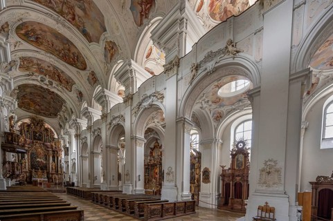 Interior of the originally Gothic hall church and in the 18th century a complete baroqueisation