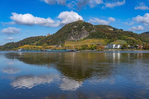 Drachenfels, a mountain in the Siebengebirge on the Rhine between Bad Honnef and Königswinter, with
