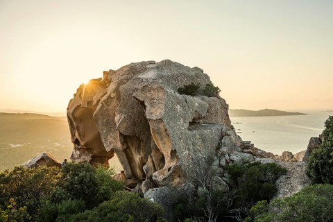 Bizarre granite rocks, Roccia dell Orso, sunset, Capo d'Orso, Palau, Costa Smeralda, Sardinia,