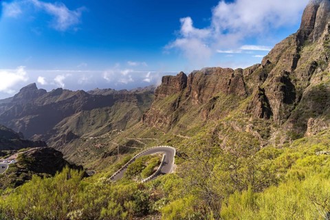 Landscape in the Teno Mountains with the road to Masca, Tenerife, Canary Islands, Spain, Europe