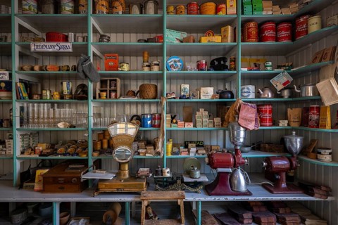 Old shop in the fishing village of Nusfjord, Lofoten, Norway, Europe