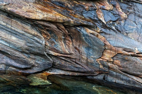 Rock structures in the Verzasca River, near Lavertezzo, Canton Ticino, Switzerland, Europe