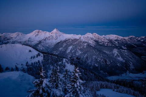 Snow-covered windscape in the Alps at Neunerköpfle in the Tannheimer Tal in Tyrol, Austria, Europe
